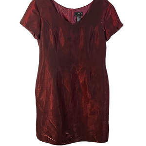 Virgo Lined Shimmery Red Cranberry Midi Short Sleeve Dress Size 10